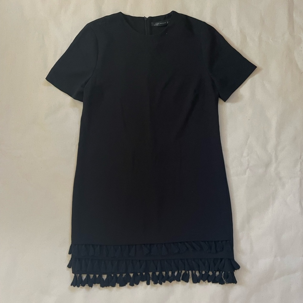 Zara Size M Black Sheath Dress with Tasseled Hem